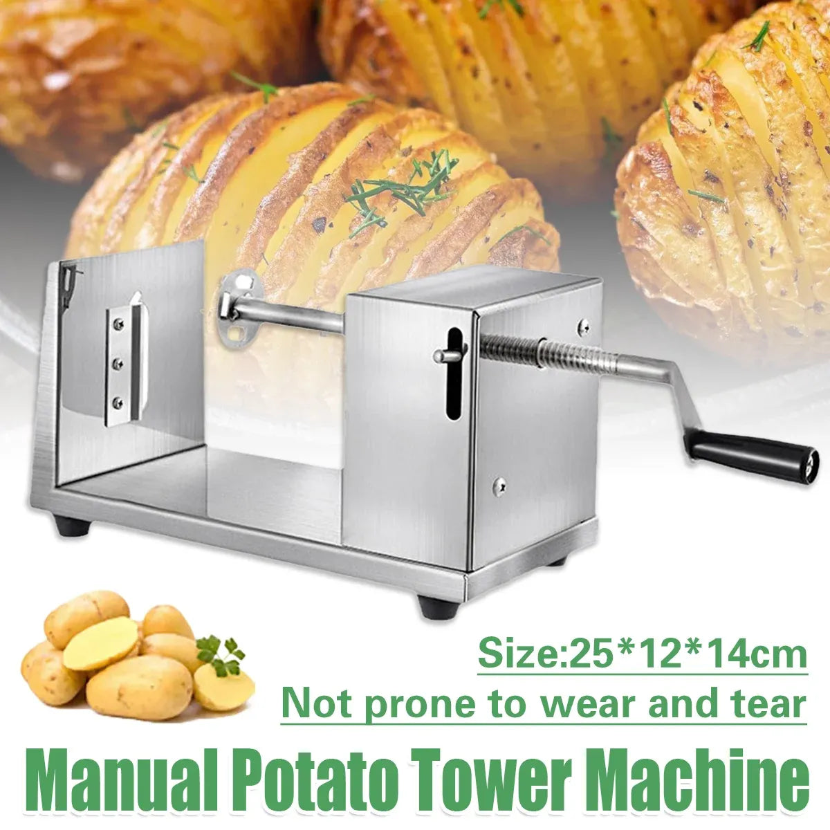 Stainless Steel Manual Potato Spiral Cutting Machine Hand Crank Slicer